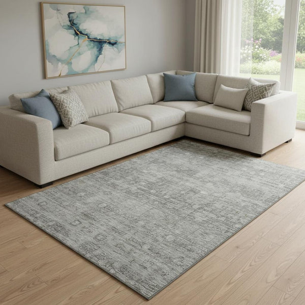 HomeRoots 8' X 10' Modern Pewter & Taupe Geometric Area Rug - Washable, UV Protected, and Stain Resistant Design 700755