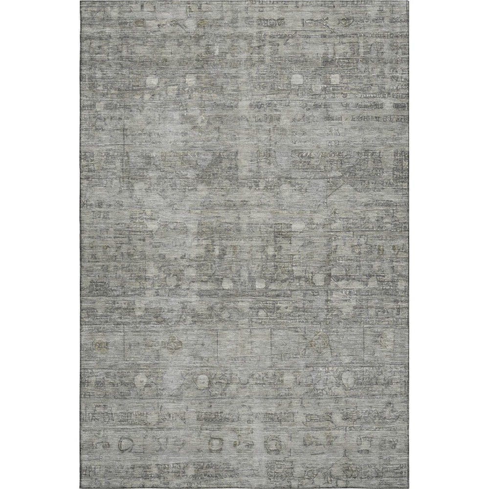 HomeRoots 9' X 12' Stylish Pewter & Taupe Geometric Washable Area Rug - UV Protection for High-Traffic Homes 700756