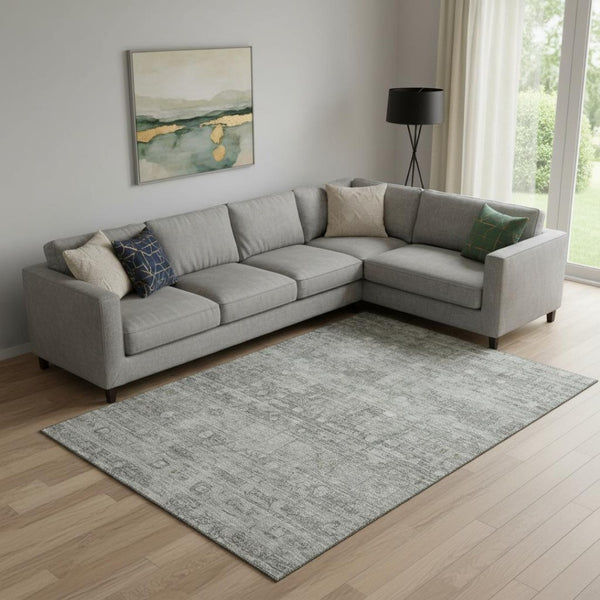 HomeRoots 10' X 14' Stylish Pewter & Taupe Geometric Washable Area Rug - UV Protected & Stain Resistant! 700757
