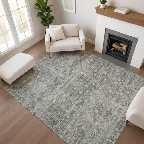 HomeRoots 10' X 14' Stylish Pewter & Taupe Geometric Washable Area Rug - UV Protected & Stain Resistant! 700757