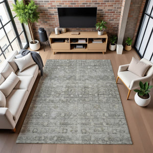 HomeRoots 10' X 14' Stylish Pewter & Taupe Geometric Washable Area Rug - UV Protected & Stain Resistant! 700757