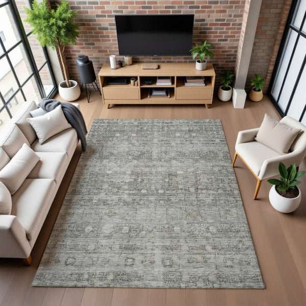 HomeRoots 10' X 14' Stylish Pewter & Taupe Geometric Washable Area Rug - UV Protected & Stain Resistant! 700757