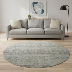 HomeRoots 8' Taupe and Beige Geometric Washable Round Rug - UV Protected, Stain Resistant for Modern Homes 700760