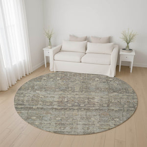 HomeRoots 8' Taupe and Beige Geometric Washable Round Rug - UV Protected, Stain Resistant for Modern Homes 700760