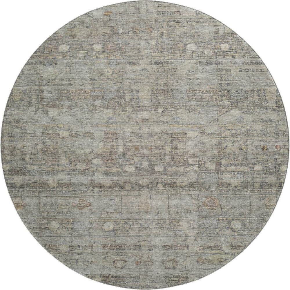 HomeRoots 8' Taupe and Beige Geometric Washable Round Rug - UV Protected, Stain Resistant for Modern Homes 700760