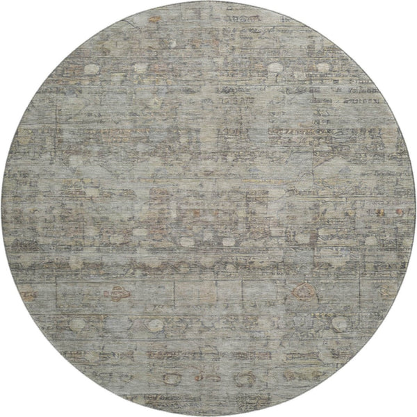 HomeRoots 8' Taupe and Beige Geometric Washable Round Rug - UV Protected, Stain Resistant for Modern Homes 700760