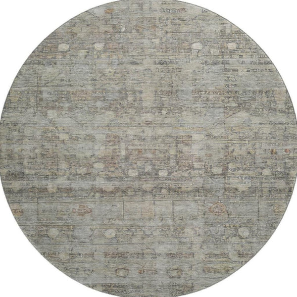 HomeRoots 8' Taupe and Beige Geometric Washable Round Rug - UV Protected, Stain Resistant for Modern Homes 700760
