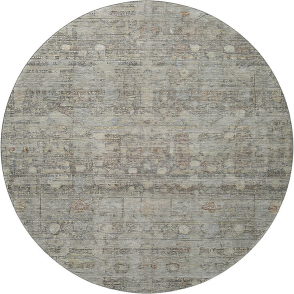 HomeRoots 8' Taupe and Beige Geometric Washable Round Rug - UV Protected, Stain Resistant for Modern Homes 700760