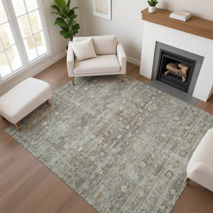 HomeRoots 9' X 12' Taupe Beige Geometric Washable Area Rug - Durable, Stylish, UV-Protected for High Traffic Areas 700762