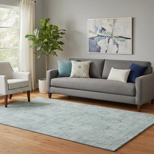 HomeRoots 5' Aqua and Gray Oriental Washable Area Rug - UV-Protected, Durable, Perfect for High-Traffic Spaces 700765