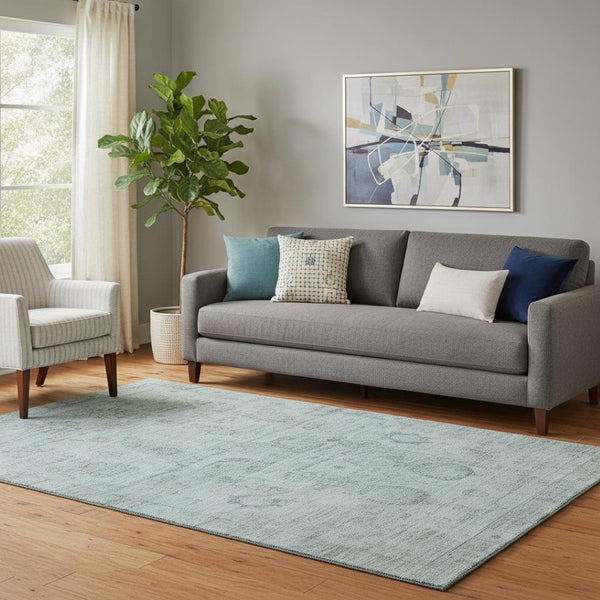 HomeRoots 5' Aqua and Gray Oriental Washable Area Rug - UV-Protected, Durable, Perfect for High-Traffic Spaces 700765