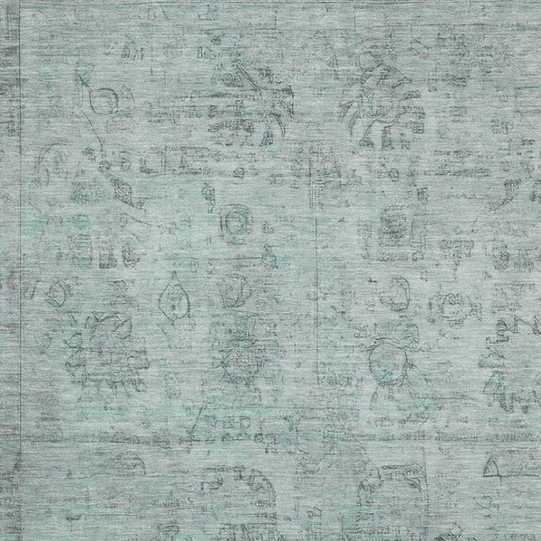 HomeRoots 5' Aqua and Gray Oriental Washable Area Rug - UV-Protected, Durable, Perfect for High-Traffic Spaces 700765