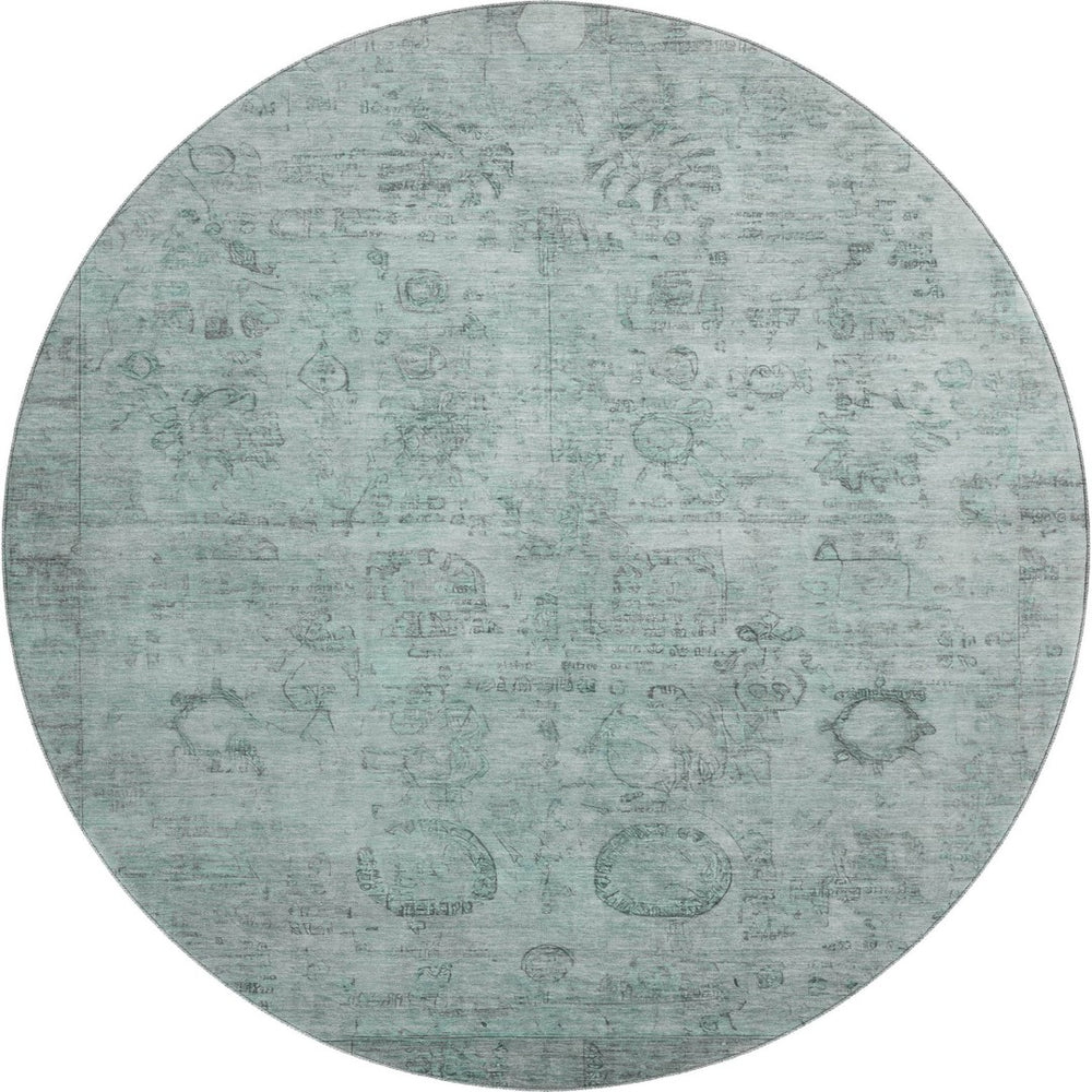 HomeRoots 8' Aqua & Gray Oriental Round Rug - Stylish, Durable, UV-Protected for High-Traffic Areas & Homes 700766