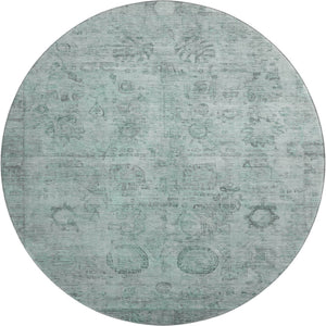 HomeRoots 8' Aqua & Gray Oriental Round Rug - Stylish, Durable, UV-Protected for High-Traffic Areas & Homes 700766