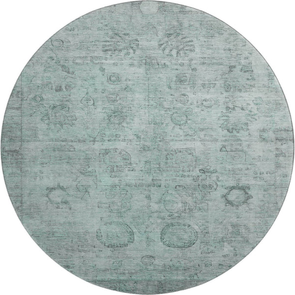 HomeRoots 8' Aqua & Gray Oriental Round Rug - Stylish, Durable, UV-Protected for High-Traffic Areas & Homes 700766