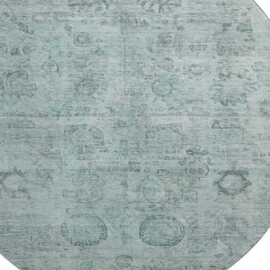 HomeRoots 8' Aqua & Gray Oriental Round Rug - Stylish, Durable, UV-Protected for High-Traffic Areas & Homes 700766