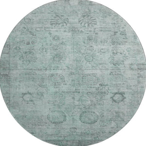 HomeRoots 8' Aqua & Gray Oriental Round Rug - Stylish, Durable, UV-Protected for High-Traffic Areas & Homes 700766