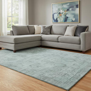 HomeRoots 8' X 10' Aqua and Gray Oriental Area Rug – Stylish, Washable, UV Protected, Stain-Resistant Design 700767