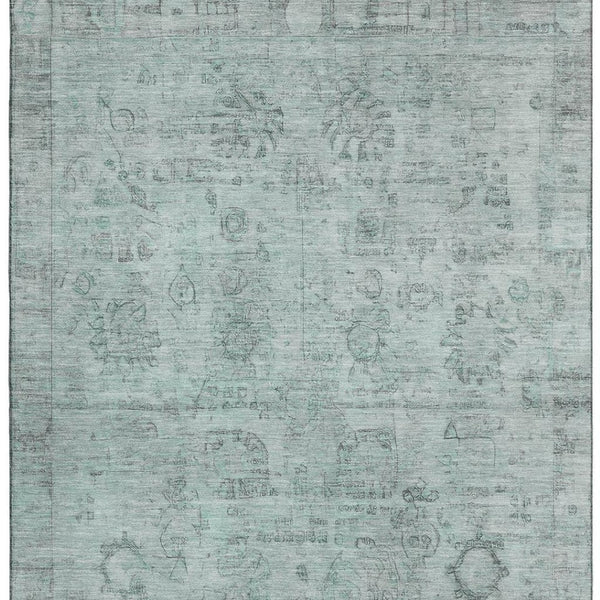HomeRoots 8' X 10' Aqua and Gray Oriental Area Rug – Stylish, Washable, UV Protected, Stain-Resistant Design 700767
