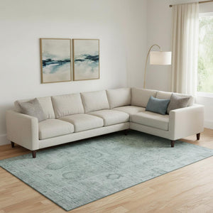 HomeRoots 9' X 12' Aqua & Gray Oriental Area Rug - Washable, UV-Protected, Soft, Durable & Stylish for Homes 700768