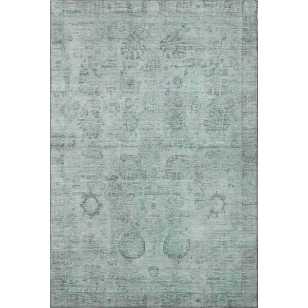 HomeRoots 9' X 12' Aqua & Gray Oriental Area Rug - Washable, UV-Protected, Soft, Durable & Stylish for Homes 700768