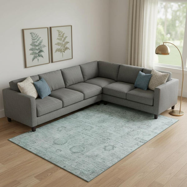 HomeRoots 10' X 14' Aqua & Gray Oriental Washable Area Rug - Durable, Stylish, UV-Protected for Busy Homes 700769