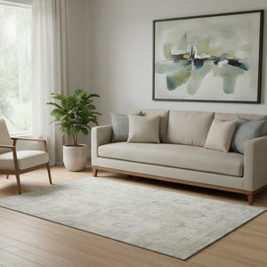 HomeRoots 5' X 8' Linen & Beige Washable Oriental Area Rug with UV Protection – Stain Resistant & Elegant Design 700771