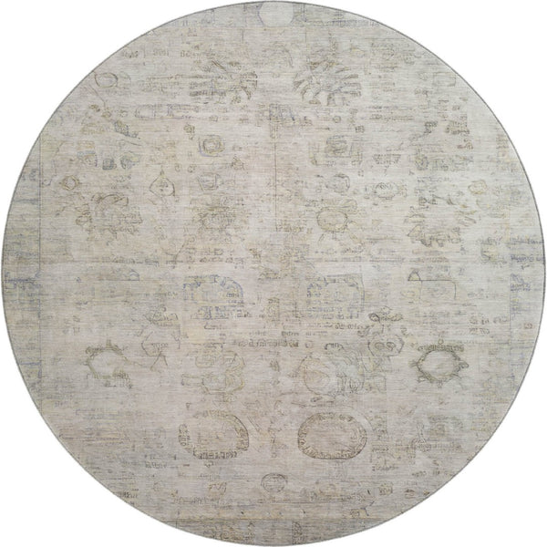 HomeRoots 8' Linen and Beige Oriental Round Rug - Washable, UV Protected, Durable Design for Family Spaces 700772