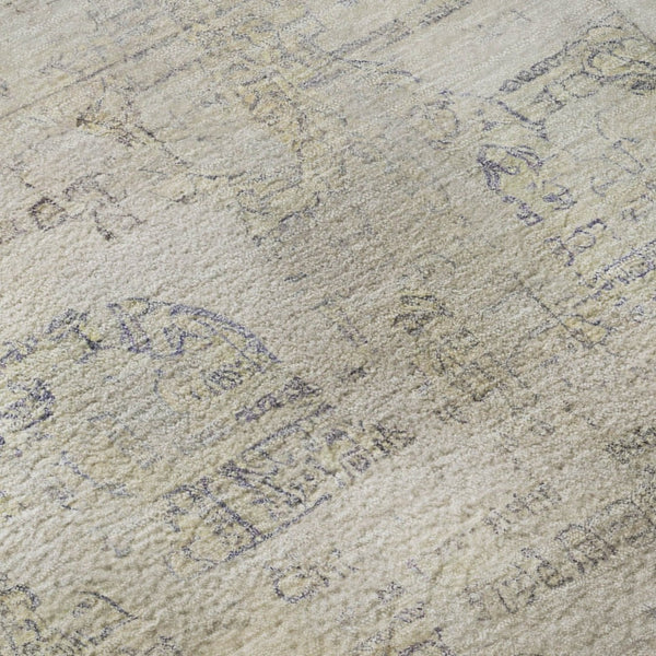 HomeRoots 8' Linen and Beige Oriental Round Rug - Washable, UV Protected, Durable Design for Family Spaces 700772