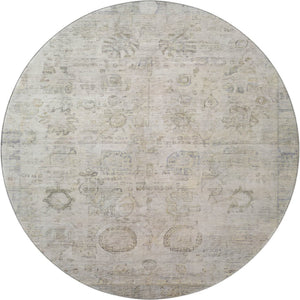 HomeRoots 8' Linen and Beige Oriental Round Rug - Washable, UV Protected, Durable Design for Family Spaces 700772