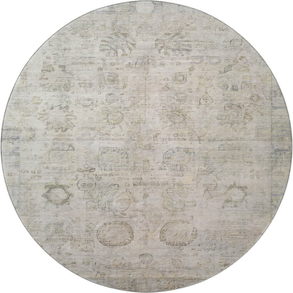 HomeRoots 8' Linen and Beige Oriental Round Rug - Washable, UV Protected, Durable Design for Family Spaces 700772