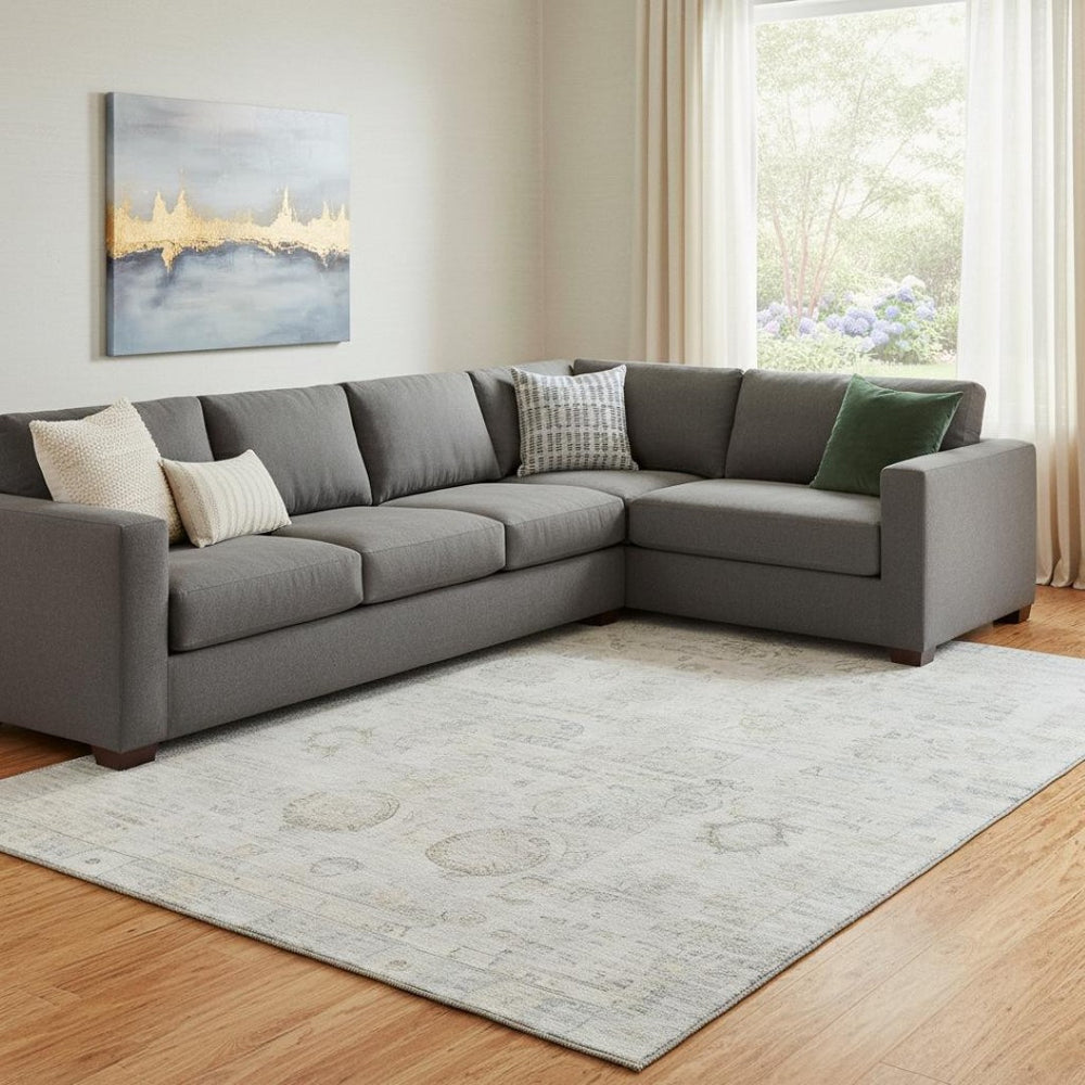 HomeRoots 8' X 10' Linen & Beige Washable Oriental Area Rug - Durable, UV-Protected, Stylish for Every Room 700773