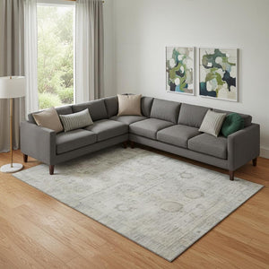 HomeRoots 9' X 12' Linen and Beige Oriental Area Rug - Washable, Stain Resistant, UV Protected, Durable Design 700774