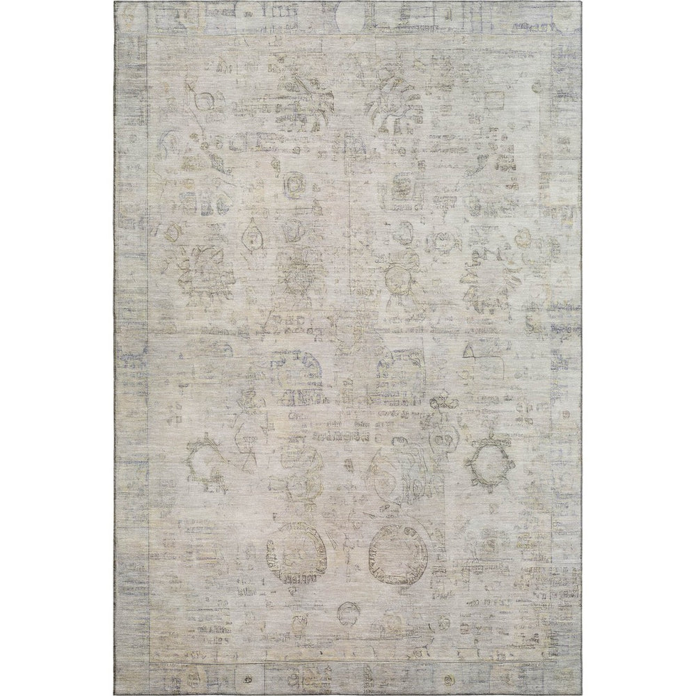 HomeRoots 9' X 12' Linen and Beige Oriental Area Rug - Washable, Stain Resistant, UV Protected, Durable Design 700774