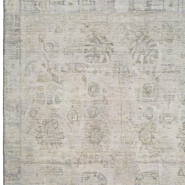 HomeRoots 9' X 12' Linen and Beige Oriental Area Rug - Washable, Stain Resistant, UV Protected, Durable Design 700774