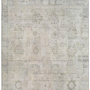 HomeRoots 9' X 12' Linen and Beige Oriental Area Rug - Washable, Stain Resistant, UV Protected, Durable Design 700774