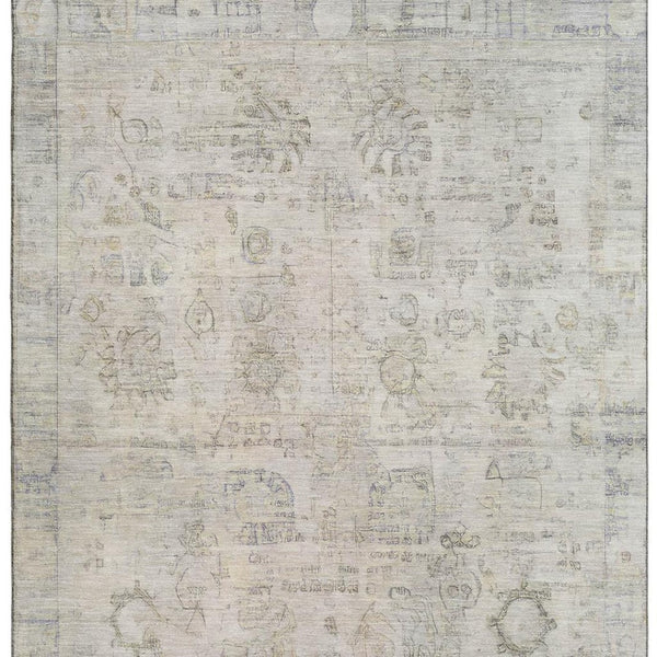 HomeRoots 9' X 12' Linen and Beige Oriental Area Rug - Washable, Stain Resistant, UV Protected, Durable Design 700774
