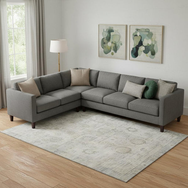HomeRoots 10' X 14' Washable Linen & Beige Oriental Area Rug with UV Protection – Stylish & Easy Care for Homes 700775