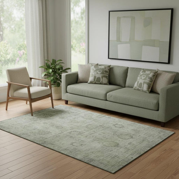 HomeRoots 5' X 8' Sage and Gray Oriental Area Rug – Durable, Washable, UV-Protected for High-Traffic Spaces 700777