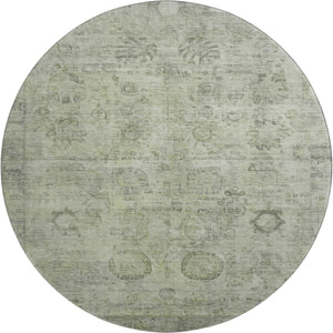 HomeRoots 8' Sage and Gray Oriental Round Washable Rug with UV Protection for Elegant, Durable Living Spaces 700778