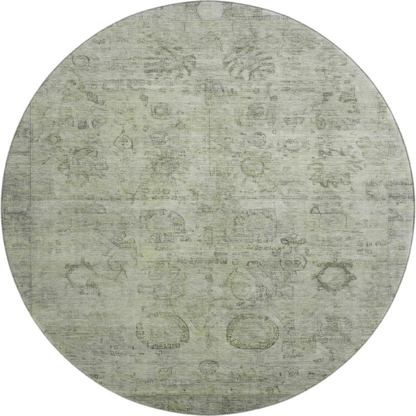 HomeRoots 8' Sage and Gray Oriental Round Washable Rug with UV Protection for Elegant, Durable Living Spaces 700778