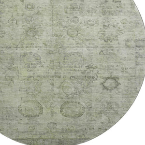 HomeRoots 8' Sage and Gray Oriental Round Washable Rug with UV Protection for Elegant, Durable Living Spaces 700778