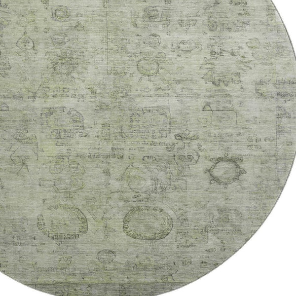 HomeRoots 8' Sage and Gray Oriental Round Washable Rug with UV Protection for Elegant, Durable Living Spaces 700778