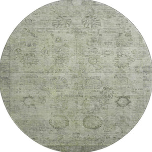 HomeRoots 8' Sage and Gray Oriental Round Washable Rug with UV Protection for Elegant, Durable Living Spaces 700778