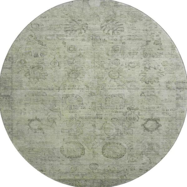 HomeRoots 8' Sage and Gray Oriental Round Washable Rug with UV Protection for Elegant, Durable Living Spaces 700778