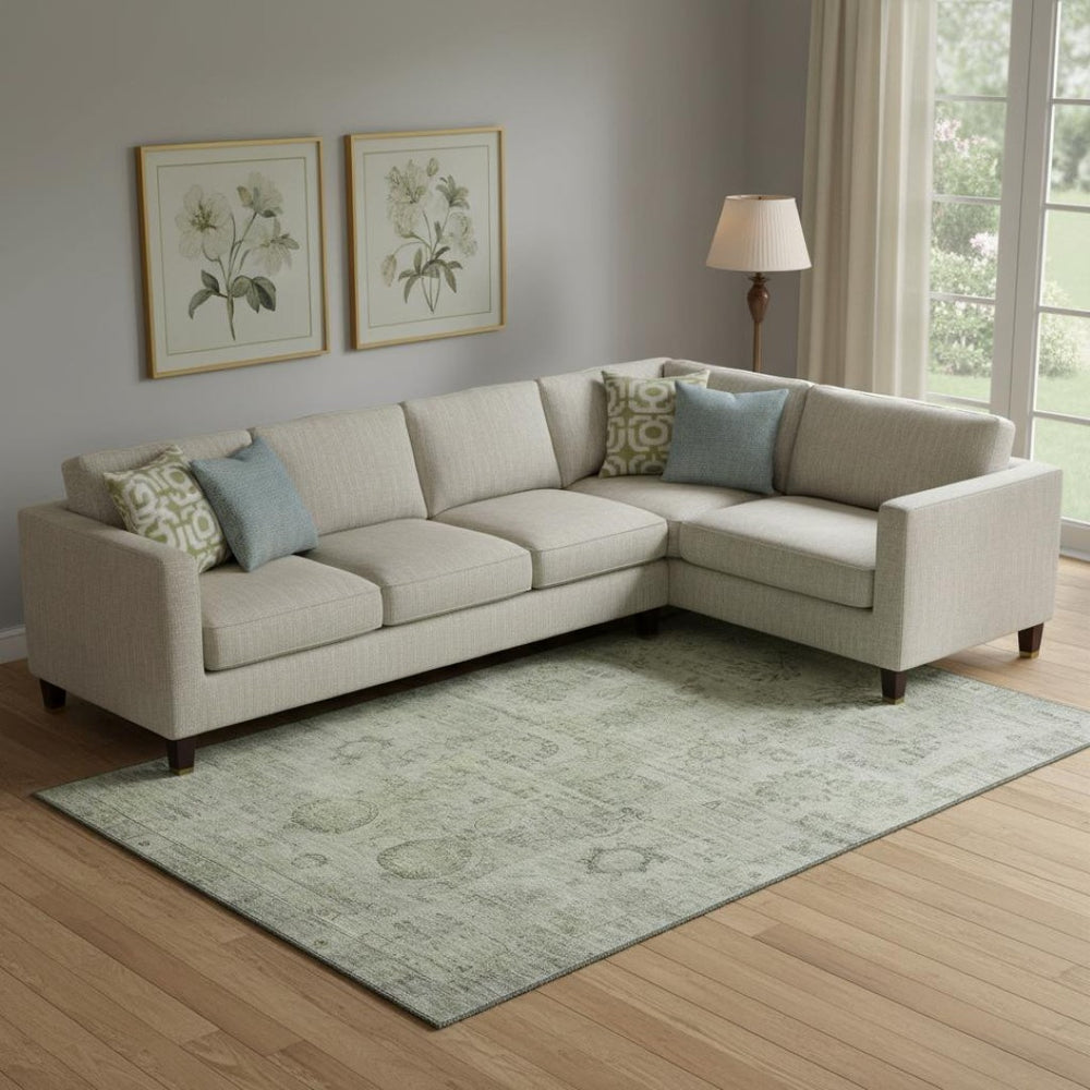 HomeRoots 9' X 12' Sage & Gray Oriental Washable Area Rug - UV Resistant, Stain-Repellent, Non-Slip Design! 700780