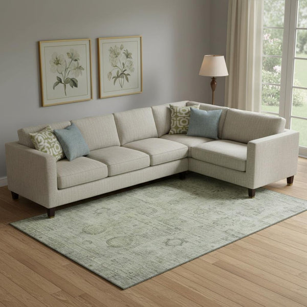 HomeRoots 9' X 12' Sage & Gray Oriental Washable Area Rug - UV Resistant, Stain-Repellent, Non-Slip Design! 700780