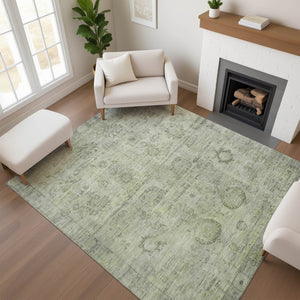 HomeRoots 9' X 12' Sage & Gray Oriental Washable Area Rug - UV Resistant, Stain-Repellent, Non-Slip Design! 700780