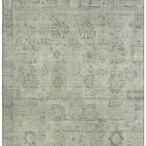 HomeRoots 9' X 12' Sage & Gray Oriental Washable Area Rug - UV Resistant, Stain-Repellent, Non-Slip Design! 700780