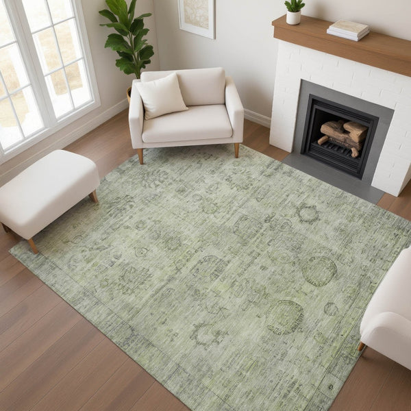HomeRoots 10' X 14' Sage and Gray Oriental Area Rug - Stylish, Washable, UV-Protected for Busy Homes & Outdoors 700781
